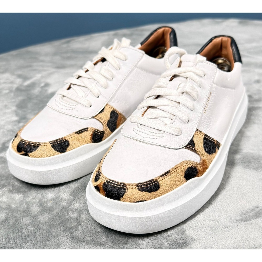 Cole Haan Grand Sneakers Womens 7.5 White Leopard Calf Hair Platform